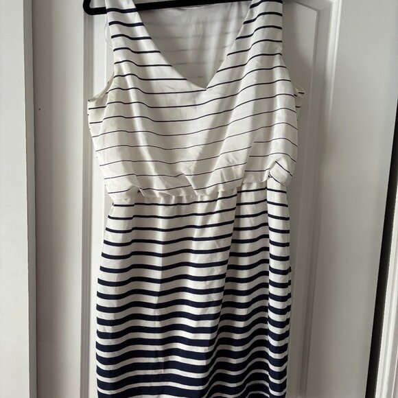 Women's Knee Length Blue and White Striped Dress - Picture 3 of 4
